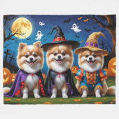 Couverture Polaire Chiens de Poméranie Citrouille Halloween Funny (Devant (Horizontal))