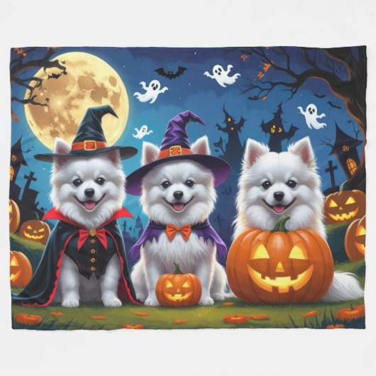 Couverture Polaire Chiens Esquimaux Américains Citrouille Halloween D (Devant (Horizontal))