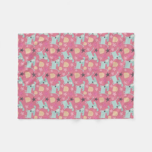 Couverture Polaire Chiens, étoiles et fleurs (Devant (Horizontal))