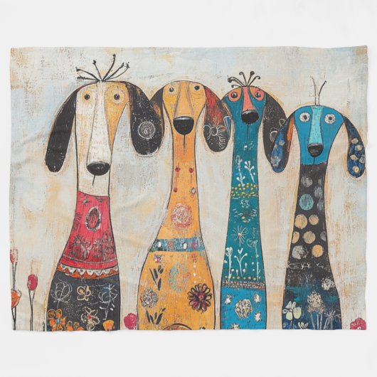 Couverture Polaire Chiens Fous Longs et Élancés (Devant (Horizontal))