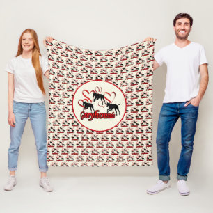 Couverture Polaire Chiens Gris Et Coeurs Rouges