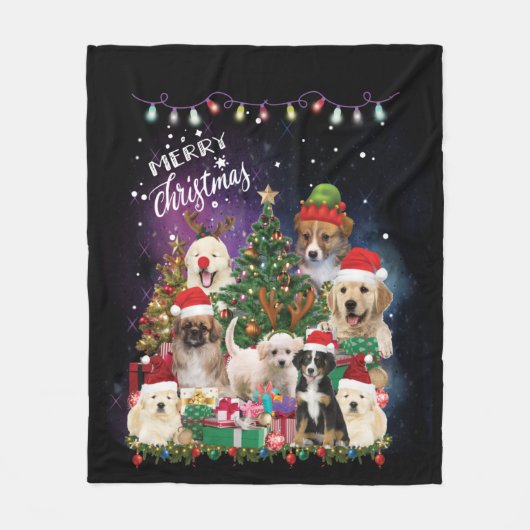 Couverture Polaire Chiens Joyeux Noël Lumière (Devant)