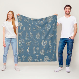 Couverture Polaire Chiens Lady Toile de Jouy Dark Turquoise