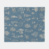 Couverture Polaire Chiens Lady Toile de Jouy Dark Turquoise (Devant (Horizontal))