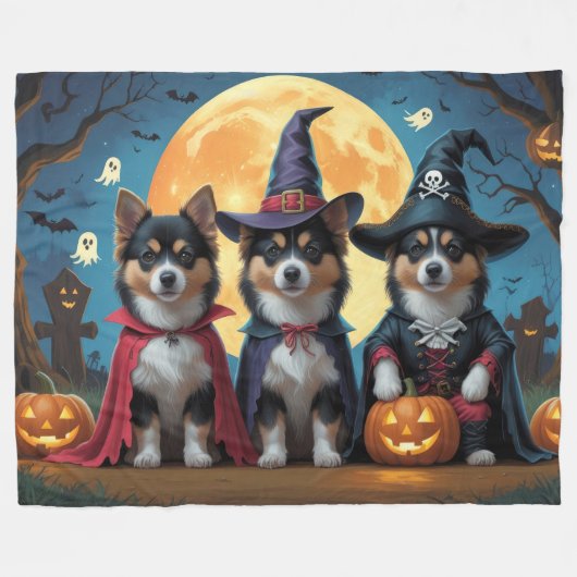 Couverture Polaire Chiens lapons finlandais Citrouille Halloween drôl (Devant (Horizontal))