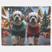 Couverture Polaire Chiens Lhasa Apso Noël Neige Vacances (Devant (Horizontal))