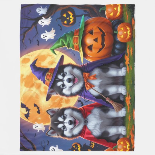 Couverture Polaire Chiens malamuts de l'Alaska Citrouille Halloween d (Devant)