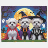 Couverture Polaire Chiens maltais Citrouille Halloween drôle (Devant (Horizontal))