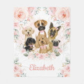Couverture Polaire Chiens mignons Chiens Blush Rose Floral Chiots Bab (Devant)