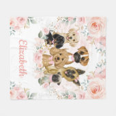 Couverture Polaire Chiens mignons Chiens Blush Rose Floral Chiots Bab (Devant (Horizontal))