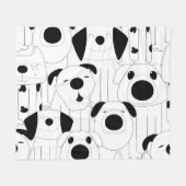 Couverture Polaire Chiens mignons : dessin animé noir, blanc. (Devant (Horizontal))