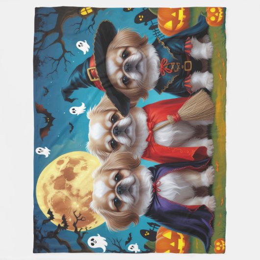 Couverture Polaire Chiens Pekingese Citrouille Halloween drôle (Devant)
