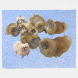 Couverture Polaire Chiens Pékinois sur Fond Bleu
