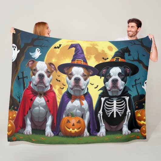 Couverture Polaire Chiens Pitbull Citrouille Halloween Drôle (En situation)