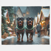 Couverture Polaire Chiens Rottweiler Noël Neige Fêtes  (Devant (Horizontal))
