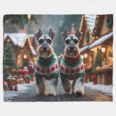 Couverture Polaire Chiens Schnauzer Noël Neige Fêtes (Devant (Horizontal))