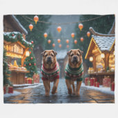 Couverture Polaire Chiens Shar Pei Noël Neige Vacances (Devant (Horizontal))