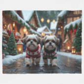 Couverture Polaire Chiens Shih Tzu Noël Neige Fêtes (Devant (Horizontal))