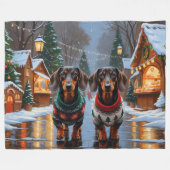 Couverture Polaire Chiens teckel Noël Neige Fêtes (Devant (Horizontal))