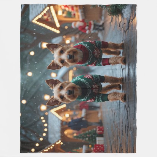 Couverture Polaire Chiens Wire Fox Terrier Noël Neige Fêtes (Devant)