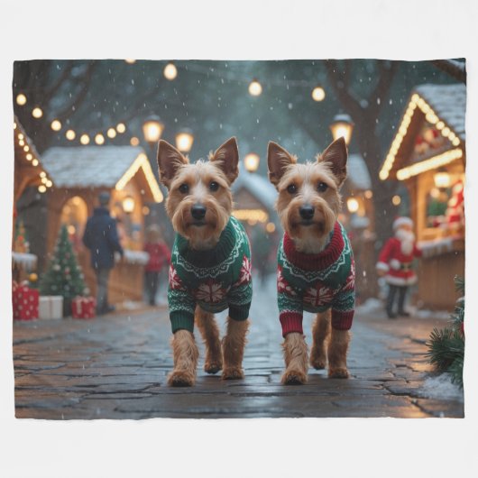 Couverture Polaire Chiens Wire Fox Terrier Noël Neige Fêtes (Devant (Horizontal))