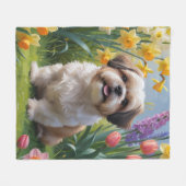 Couverture Polaire Chih Tzu Fleurs de printemps de Chien Peinture (Devant (Horizontal))