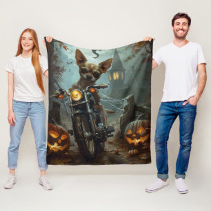 Couverture Polaire Chihuahua à moto Halloween effrayant