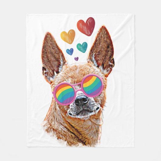 Couverture Polaire Chihuahua Chien avec Coeurs Saint Valentin (Devant)