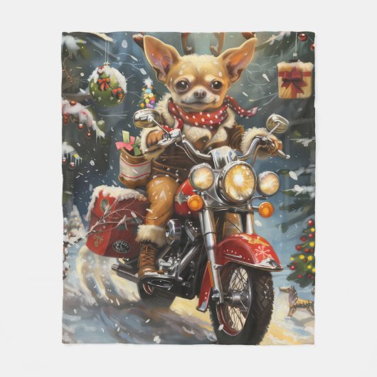 Couverture Polaire Chihuahua Chien équitation moto Noël (Devant)