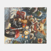 Couverture Polaire Chihuahua Chien équitation moto Noël (Devant (Horizontal))