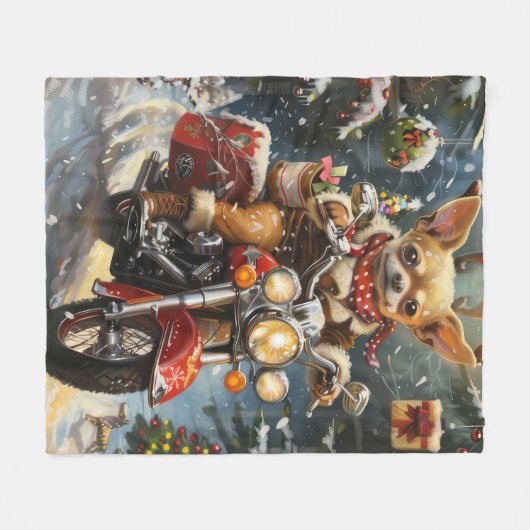 Couverture Polaire Chihuahua Chien équitation moto Noël (Devant (Horizontal))
