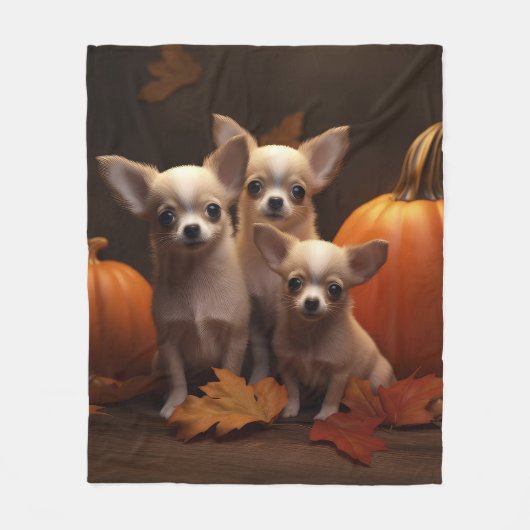 Couverture Polaire Chihuahua Chiot Automne Citrouille de plaisir (Devant)