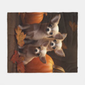 Couverture Polaire Chihuahua Chiot Automne Citrouille de plaisir (Devant (Horizontal))