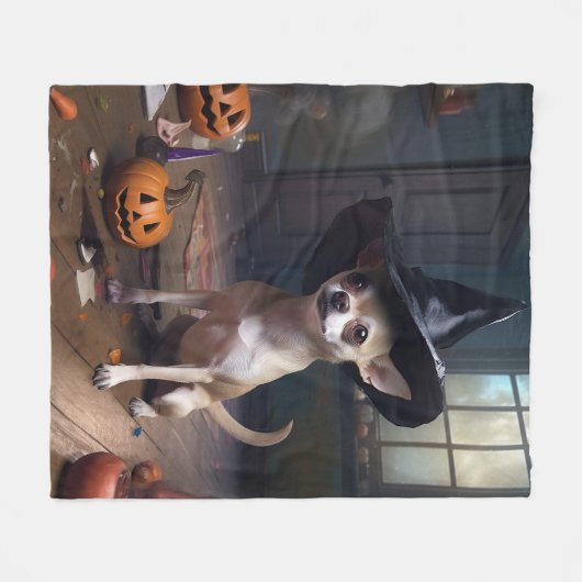 Couverture Polaire Chihuahua Citrouilles Halloween effrayant (Devant (Horizontal))