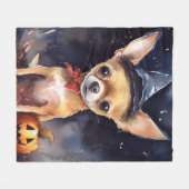 Couverture Polaire Chihuahua d'Halloween avec la peur Citrouille (Devant (Horizontal))
