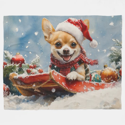 Couverture Polaire Chihuahua Dog in Sledge Let it neiger Noël (Devant (Horizontal))