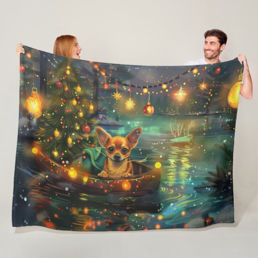 Couverture Polaire Chihuahua Noël Festive Voyage (En situation)