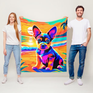 Couverture Polaire Chihuahua Puppy coloré sur Sunset Beach