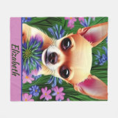 Couverture Polaire Chihuahua Puppy dans la prairie de fleurs Personna (Devant (Horizontal))