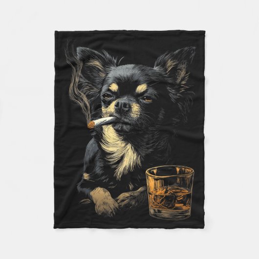 Couverture Polaire Chihuahua Smoking Cigarette Whisky Lover Funny Dog (Devant)