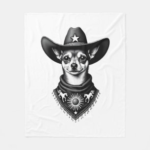 Couverture Polaire Chihuahua vintage style cow-boy gravure western D