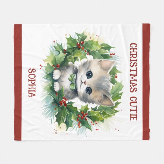 Couverture Polaire Child's Christmas Blanket With Kitten and Name (Devant (Horizontal))