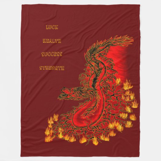 Couverture Polaire Chine Dragon rouge et or design (Devant)