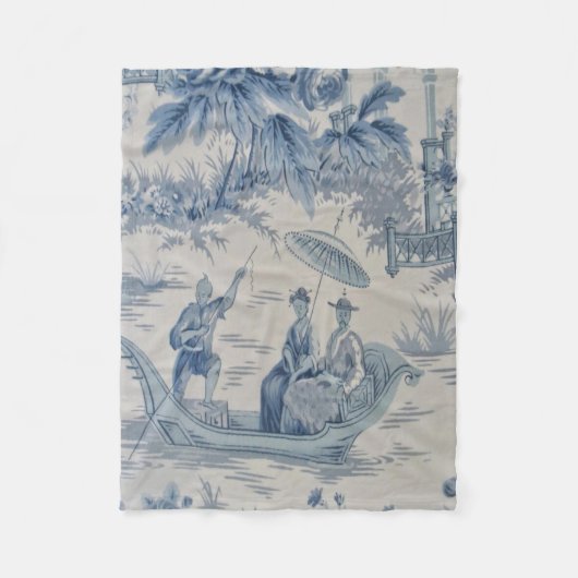 Couverture Polaire Chinoiserie bleue et blanche Oriental (Devant)