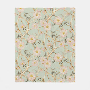 Couverture Polaire Chinoiserie Floral Moderne Rose n Sage Aquarelle