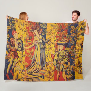 Couverture Polaire Chinoiserie médiévale italienne rouge jaune