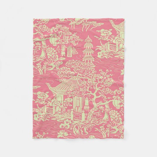 Couverture Polaire Chinoiserie rose (Devant)