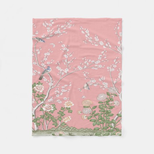 Couverture Polaire Chinoiserie rose (Devant)