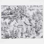 Couverture Polaire Chinoiserie Toile Noir Blanc Style Rustique (Devant (Horizontal))