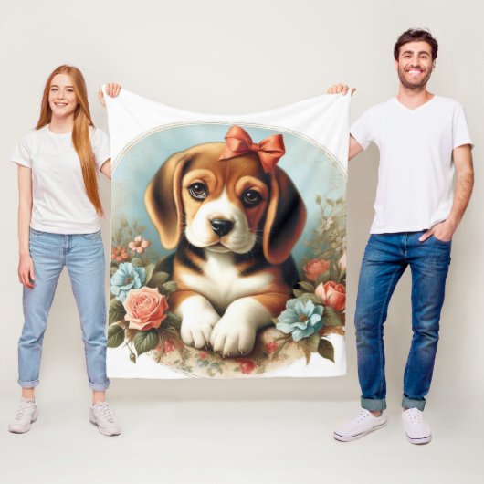 Couverture Polaire Chiot Beagle vintage (En situation)
